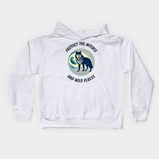 Protect the Wolves and Wild Places Wolf and Moon Design Kids Hoodie